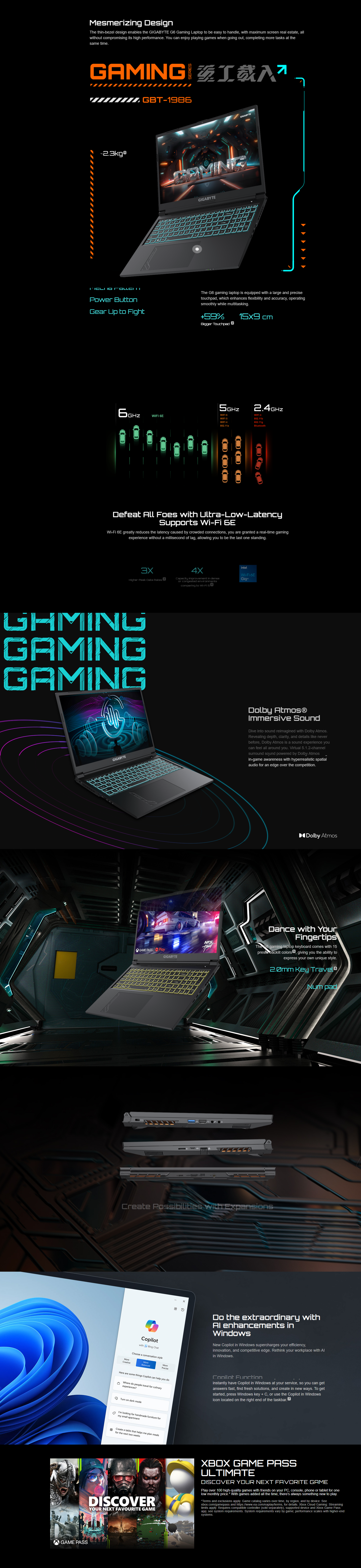 A large marketing image providing additional information about the product Gigabyte G6 KF-H3AU854KH 16" 165Hz 13th Gen i7 13620H RTX 4060 Win 11 Gaming Notebook - Additional alt info not provided